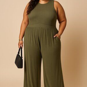 Cider Olive Sleeveless Jumpsuit